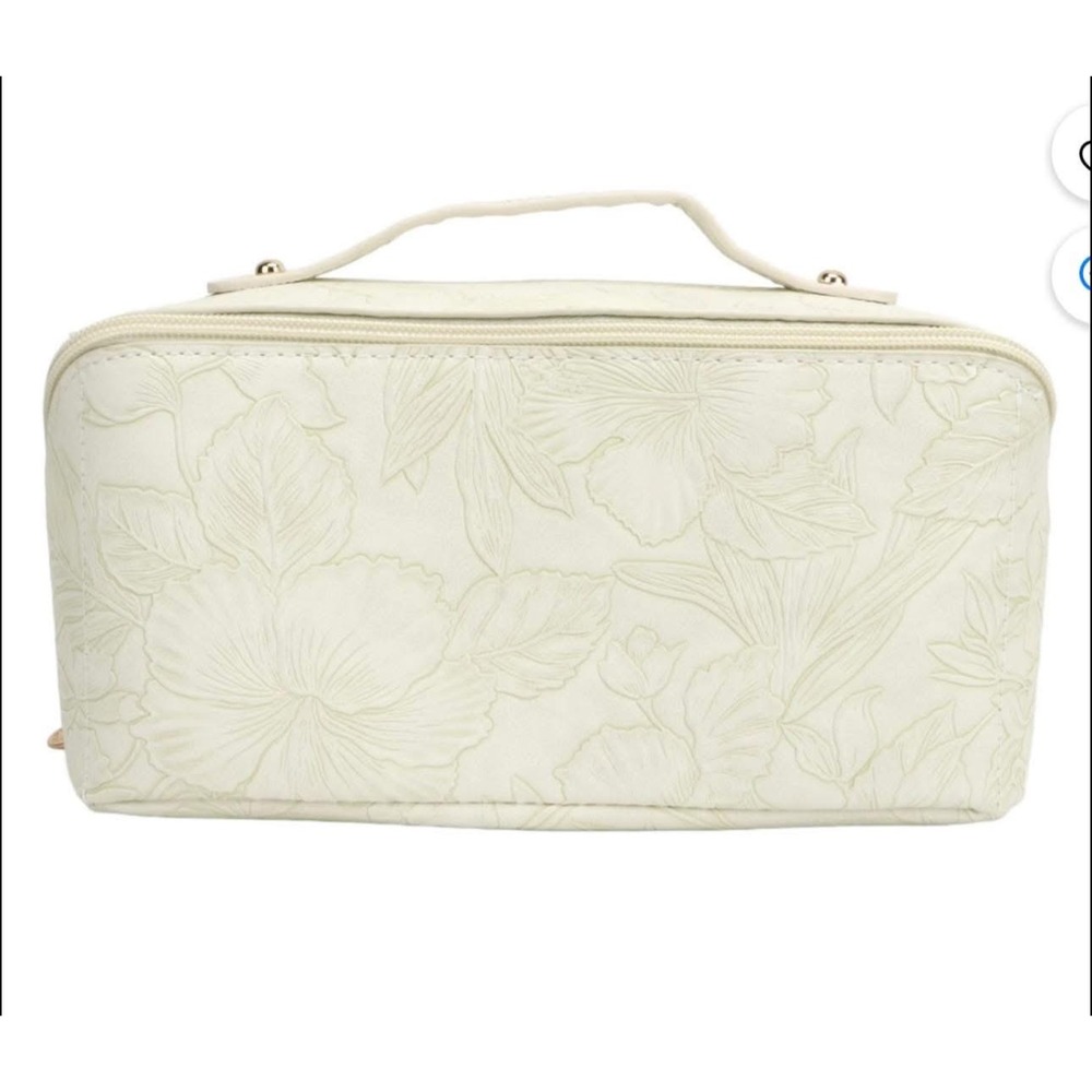 Elegant Floral Embossed‎ Cosmetic Bag Makeup Organizer Travel Toiletry Bag NWT